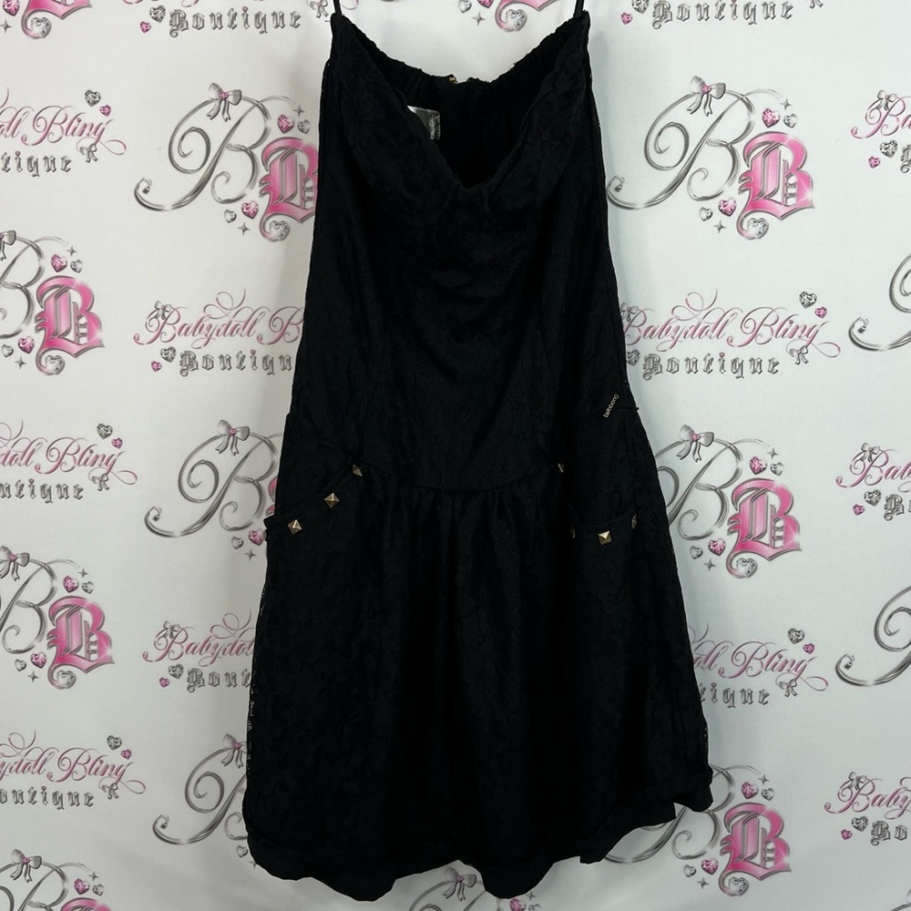 Billabong strapless lace dress gold accents studs Lacie black bustier Dress